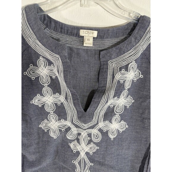 J. Crew Women’s XS Gray w/White Embroidery 100% Cotton Blouse Long Sleeve Tunic - Picture 7 of 7